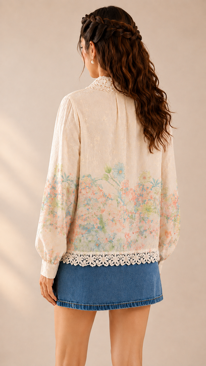 Dreamy Garden Lace Button Shirt for Women