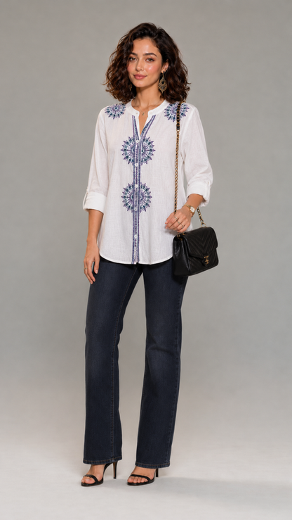 Aura Embroidered Chic Heritage Tunic Shirt