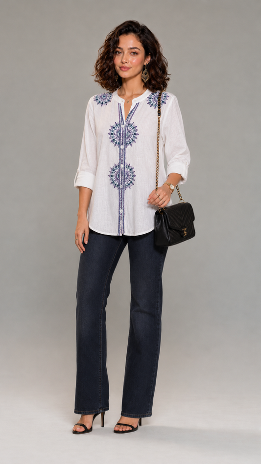 Aura Embroidered Chic Heritage Tunic Shirt