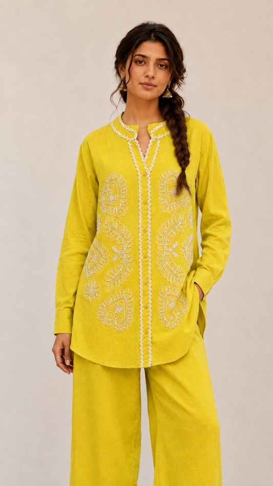 Golden Daisy Embroidered Front Tunic