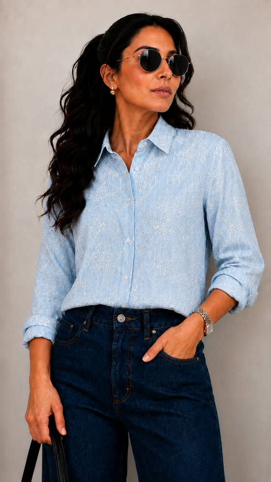 Serene Stripe Embroidered Shirt
