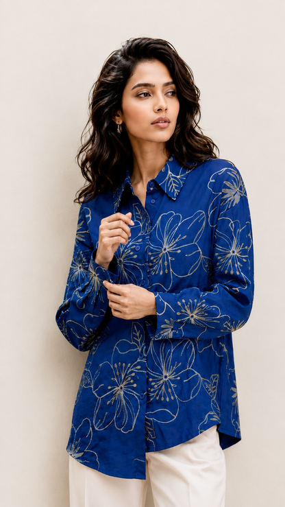 Royal Blue Petal Dream Shirt For Women
