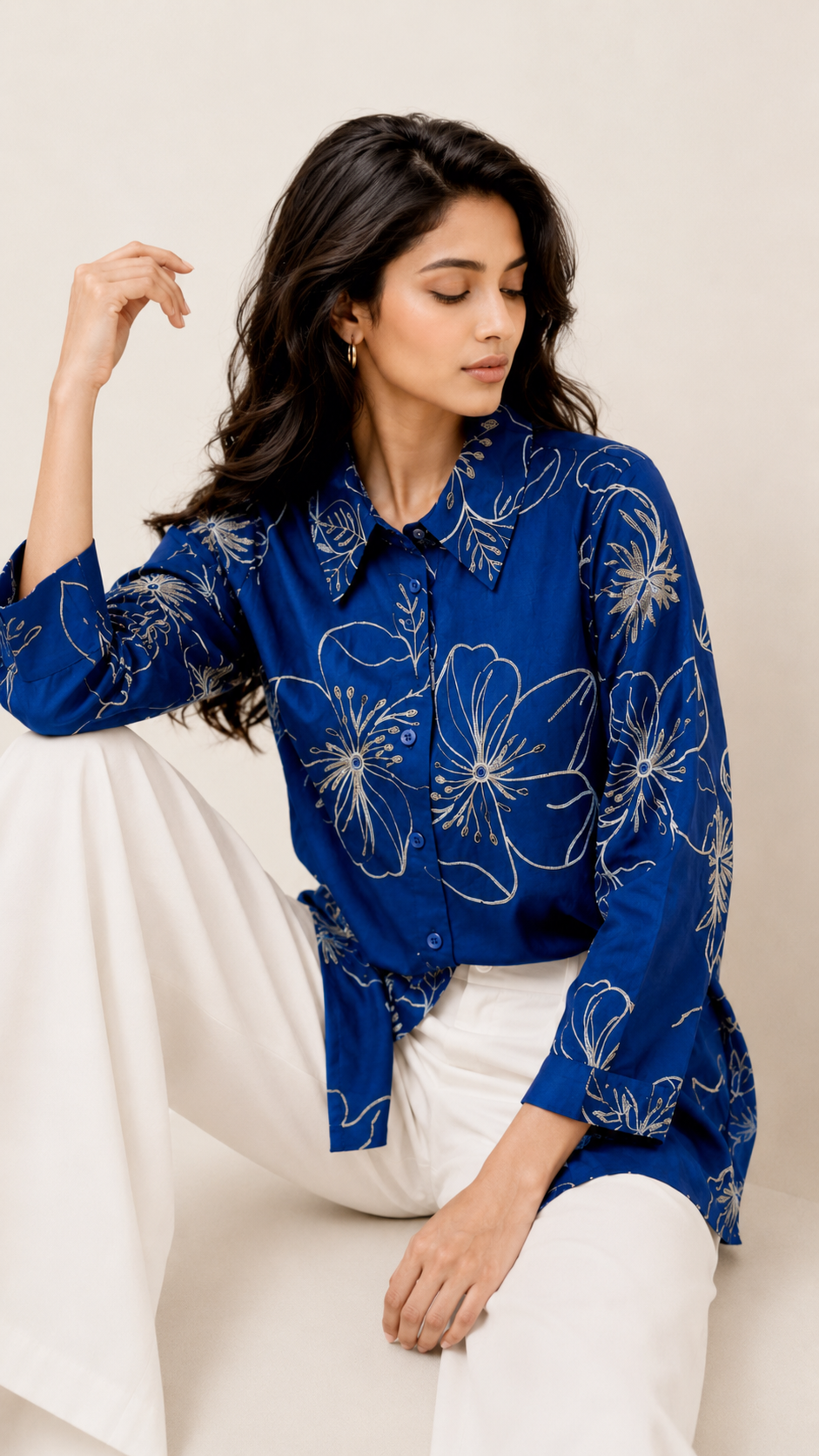 Royal Blue Petal Dream Shirt For Women