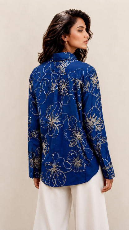 Royal Blue Petal Dream Shirt For Women