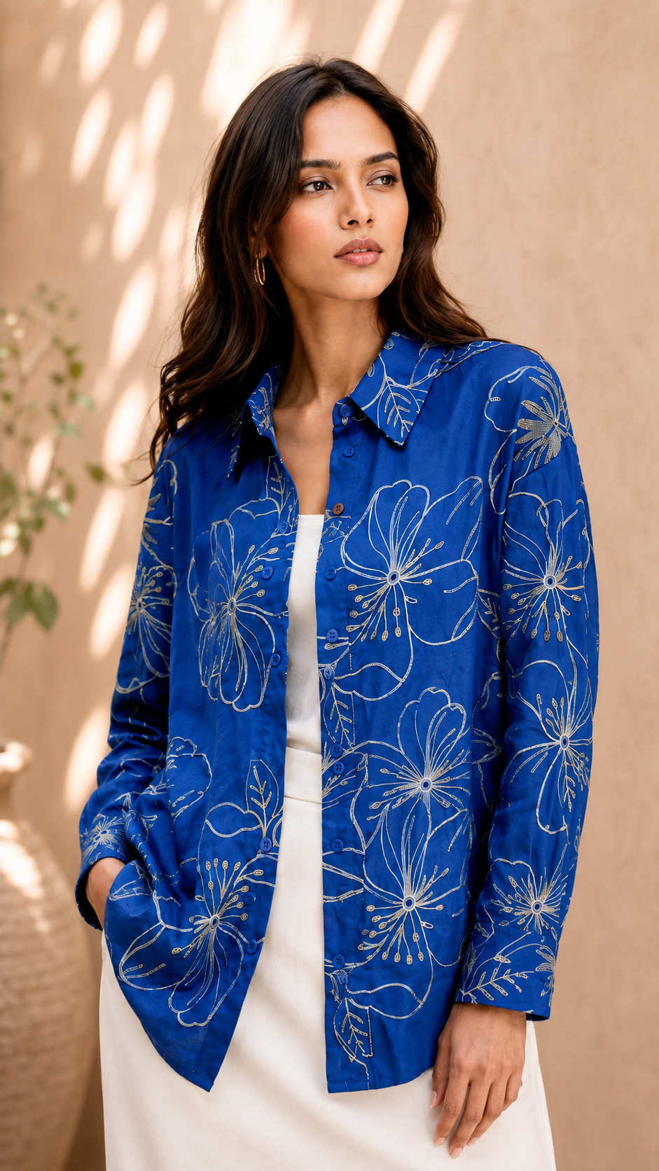 Royal Blue Petal Dream Shirt For Women