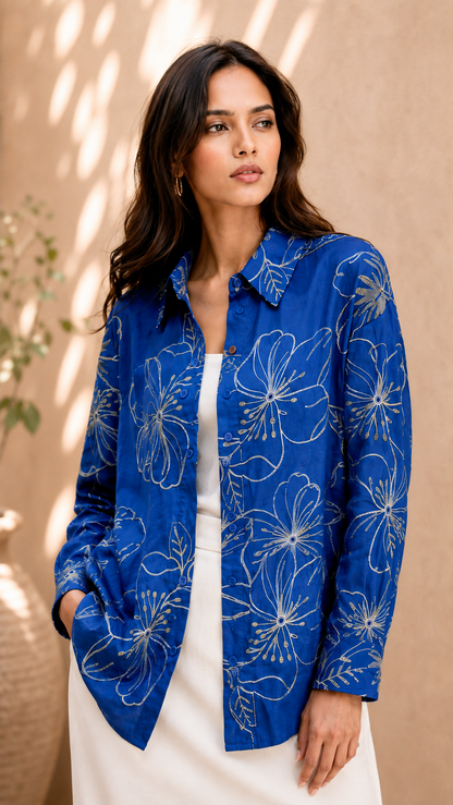 Royal Blue Petal Dream Shirt For Women