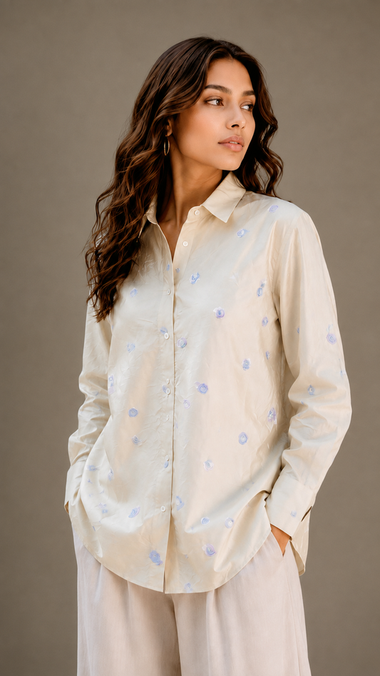 Pastel Yellow Floral Casual Shirt for Women